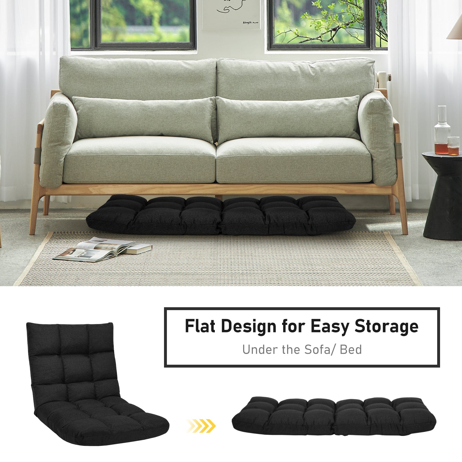 14-Position Adjustable Folding Gaming Sofa, Black Floor Chairs at Gallery Canada