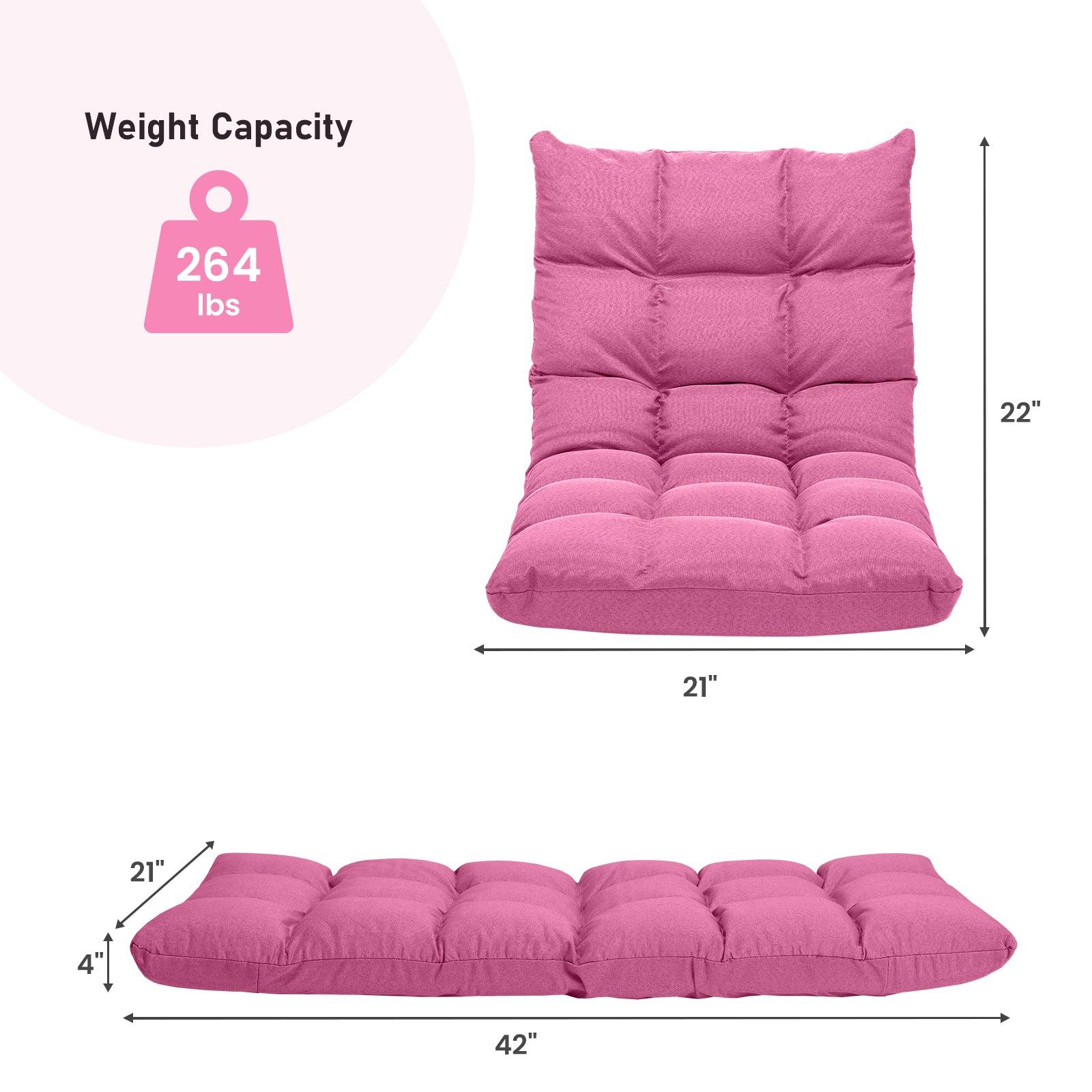 14-Position Adjustable Folding Gaming Sofa, Pink Floor Chairs at Gallery Canada