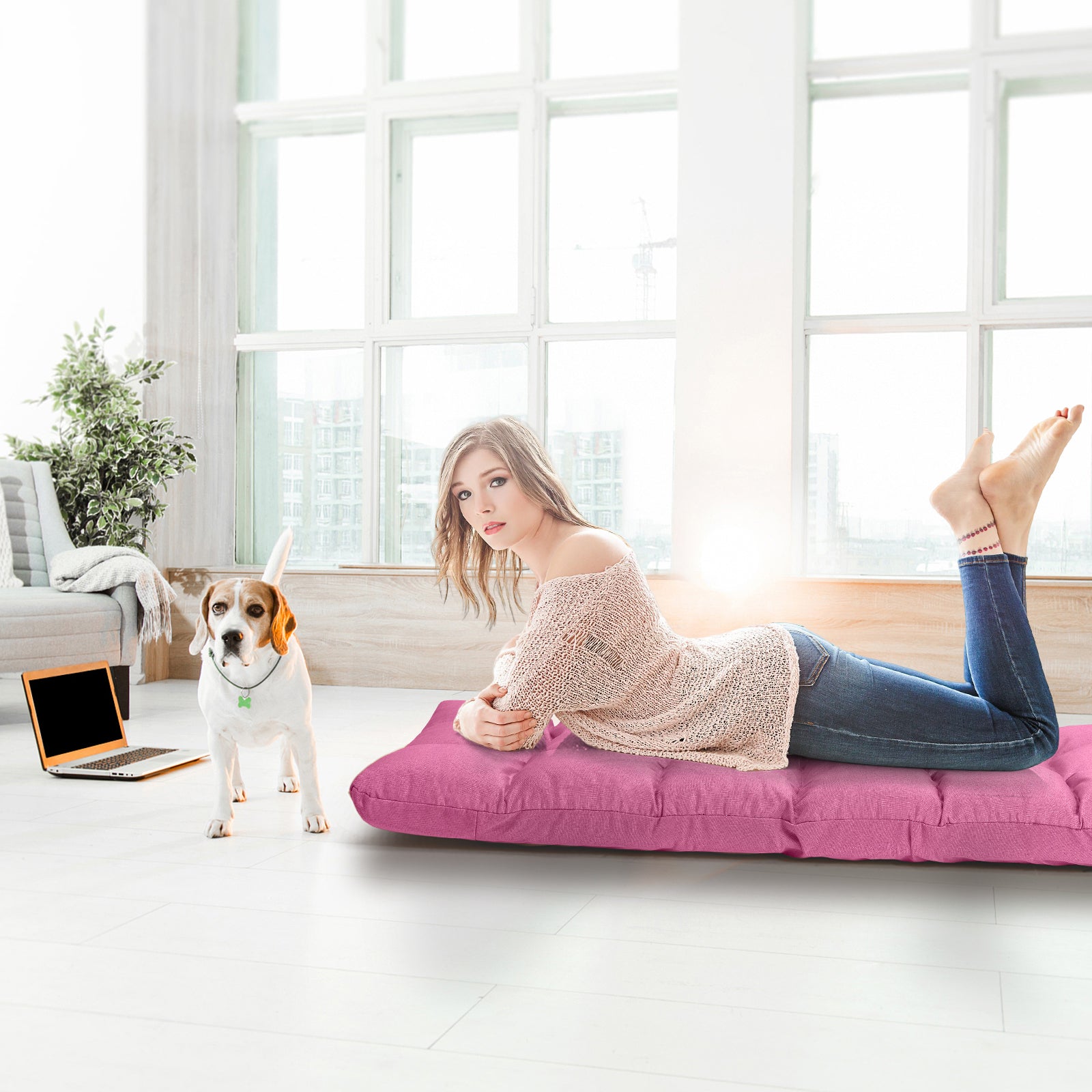 14-Position Adjustable Folding Gaming Sofa, Pink Floor Chairs at Gallery Canada