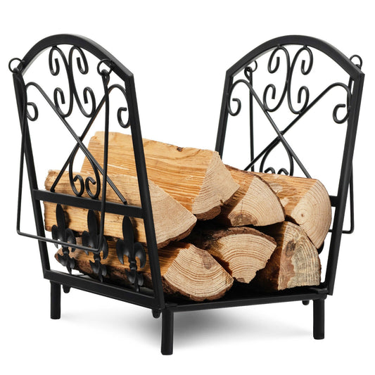 Decorative Firewood Rack with Handles and Raised Legs, Black - Gallery Canada