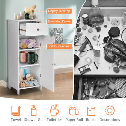 Wooden Storage Free-Standing Floor Cabinet with Drawer and Shelf, White Floor Cabinets at Gallery Canada