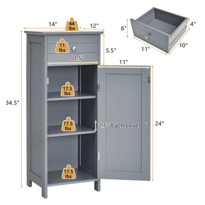 Wooden Storage Free-Standing Floor Cabinet with Drawer and Shelf, Gray Floor Cabinets at Gallery Canada