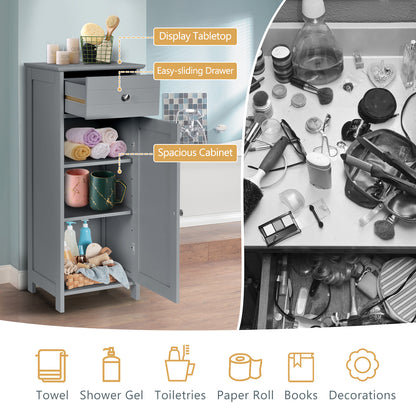 Wooden Storage Free-Standing Floor Cabinet with Drawer and Shelf, Gray Floor Cabinets at Gallery Canada