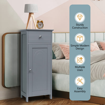 Wooden Storage Free-Standing Floor Cabinet with Drawer and Shelf, Gray Floor Cabinets at Gallery Canada