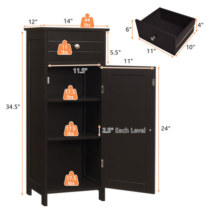 Wooden Storage Free-Standing Floor Cabinet with Drawer and Shelf, Brown Floor Cabinets at Gallery Canada