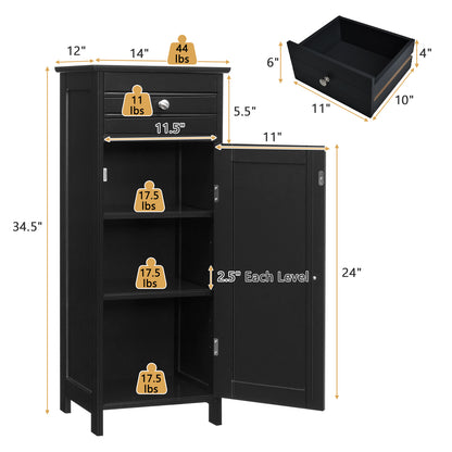 Wooden Storage Free-Standing Floor Cabinet with Drawer and Shelf, Black Floor Cabinets at Gallery Canada