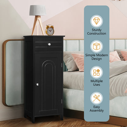 Wooden Storage Free-Standing Floor Cabinet with Drawer and Shelf, Black Floor Cabinets at Gallery Canada