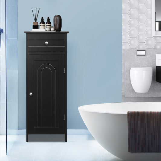 Wooden Storage Free-Standing Floor Cabinet with Drawer and Shelf, Black Floor Cabinets Black at Gallery Canada
