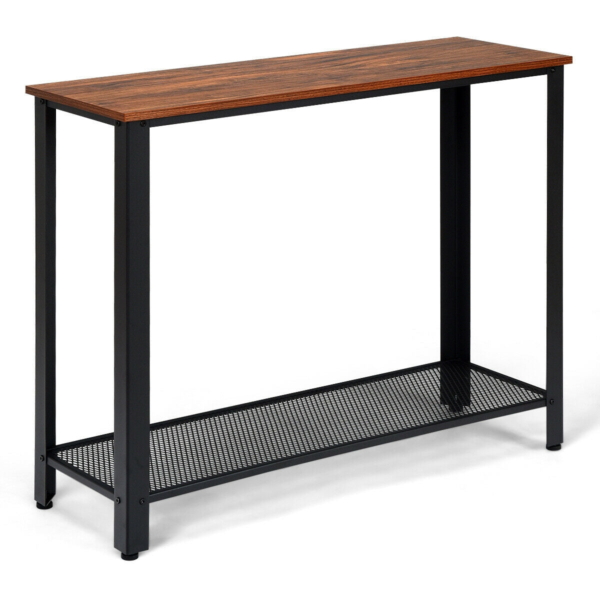 Metal Frame Wood Console Sofa Table with Storage Shelf, Black Console Tables Black at Gallery Canada