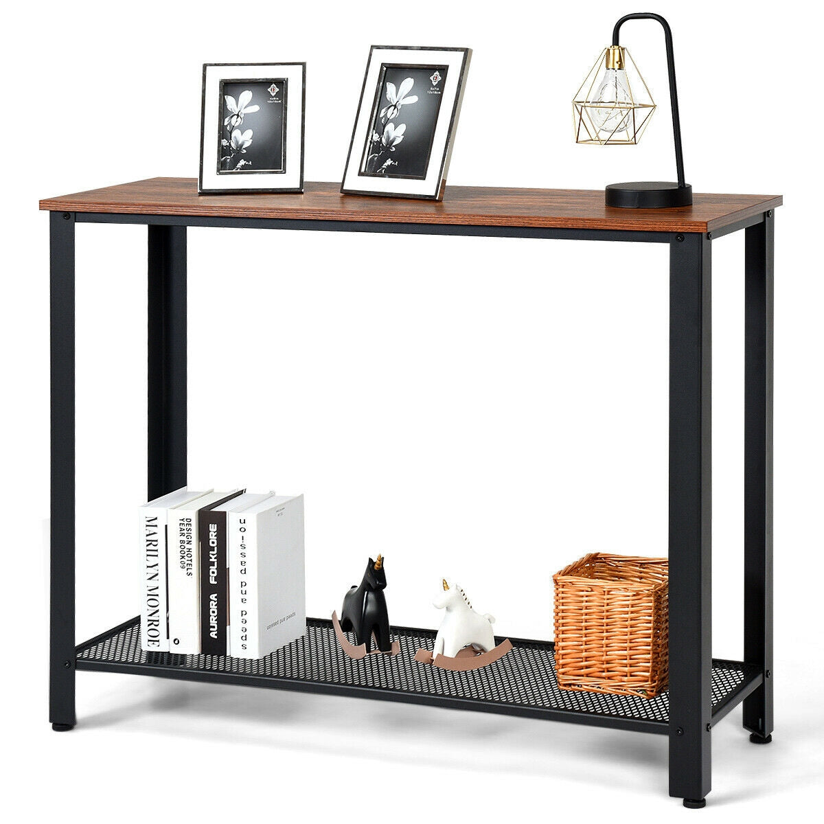 Metal Frame Wood Console Sofa Table with Storage Shelf, Black Console Tables at Gallery Canada