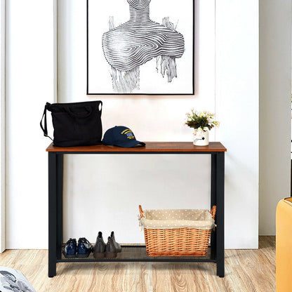 Metal Frame Wood Console Sofa Table with Storage Shelf, Black Console Tables at Gallery Canada