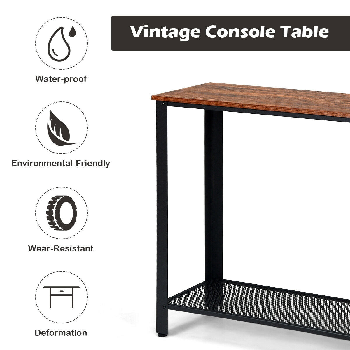 Metal Frame Wood Console Sofa Table with Storage Shelf, Black Console Tables at Gallery Canada