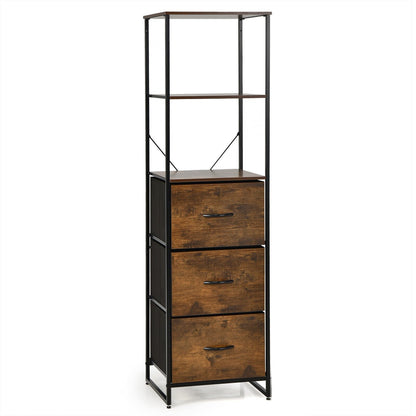 Freestanding Vertical 3 Drawer Dresser with 3 Shelves, Rustic Brown - Gallery Canada