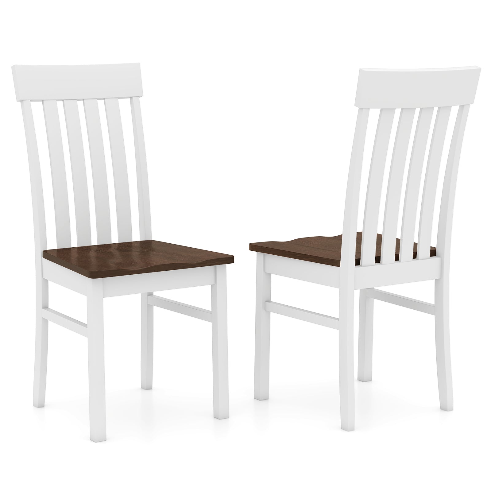 Set of 2 Kitchen Armless Dining Chairs with Slatted High Backrests, White Dining Chairs at Gallery Canada