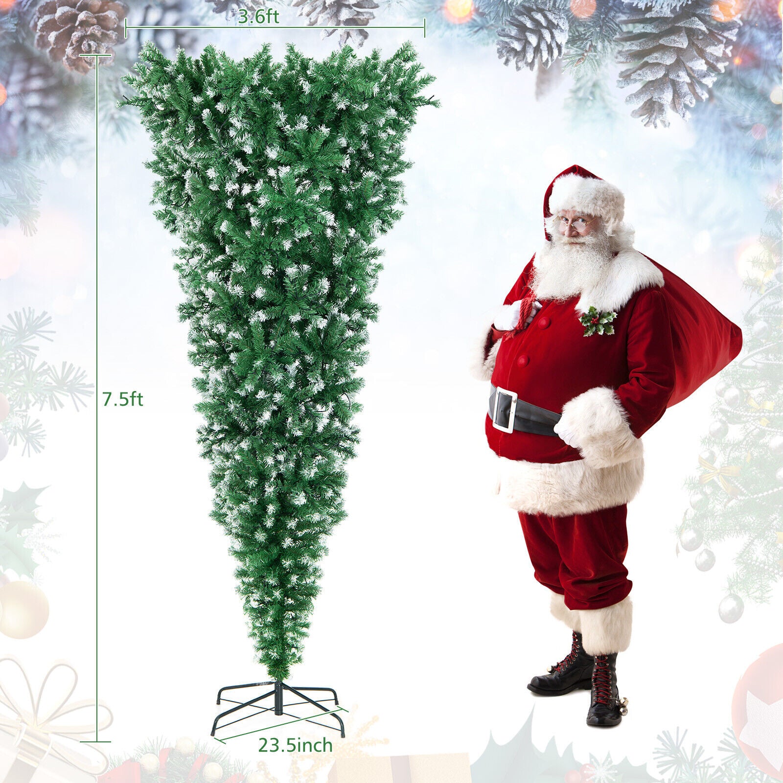 7.5 Feet Pre-Lit Snowy Upside Down Christmas Tree, 1100 Tips, Green Christmas Tree at Gallery Canada