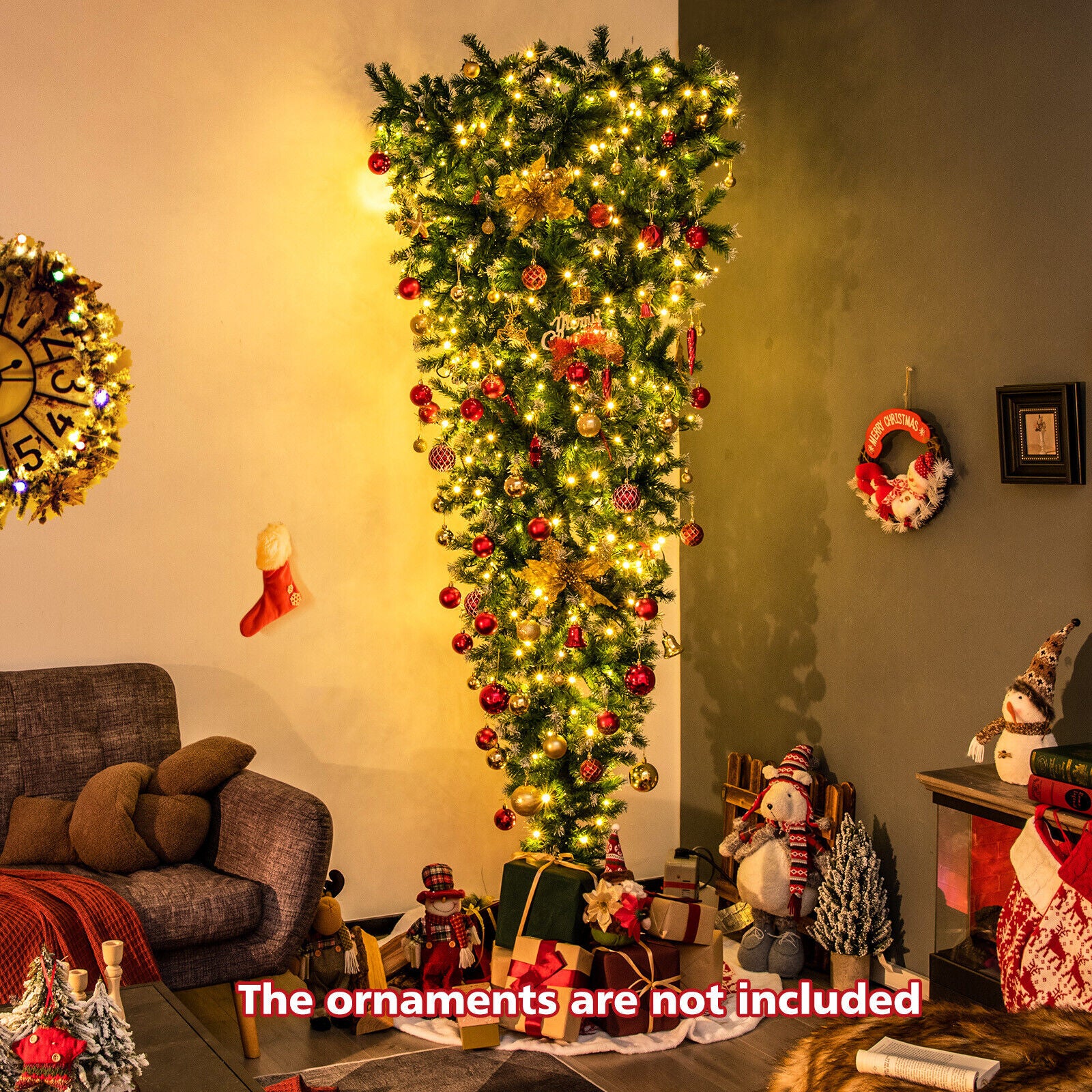 7.5 Feet Pre-Lit Snowy Upside Down Christmas Tree, 1100 Tips, Green Christmas Tree at Gallery Canada