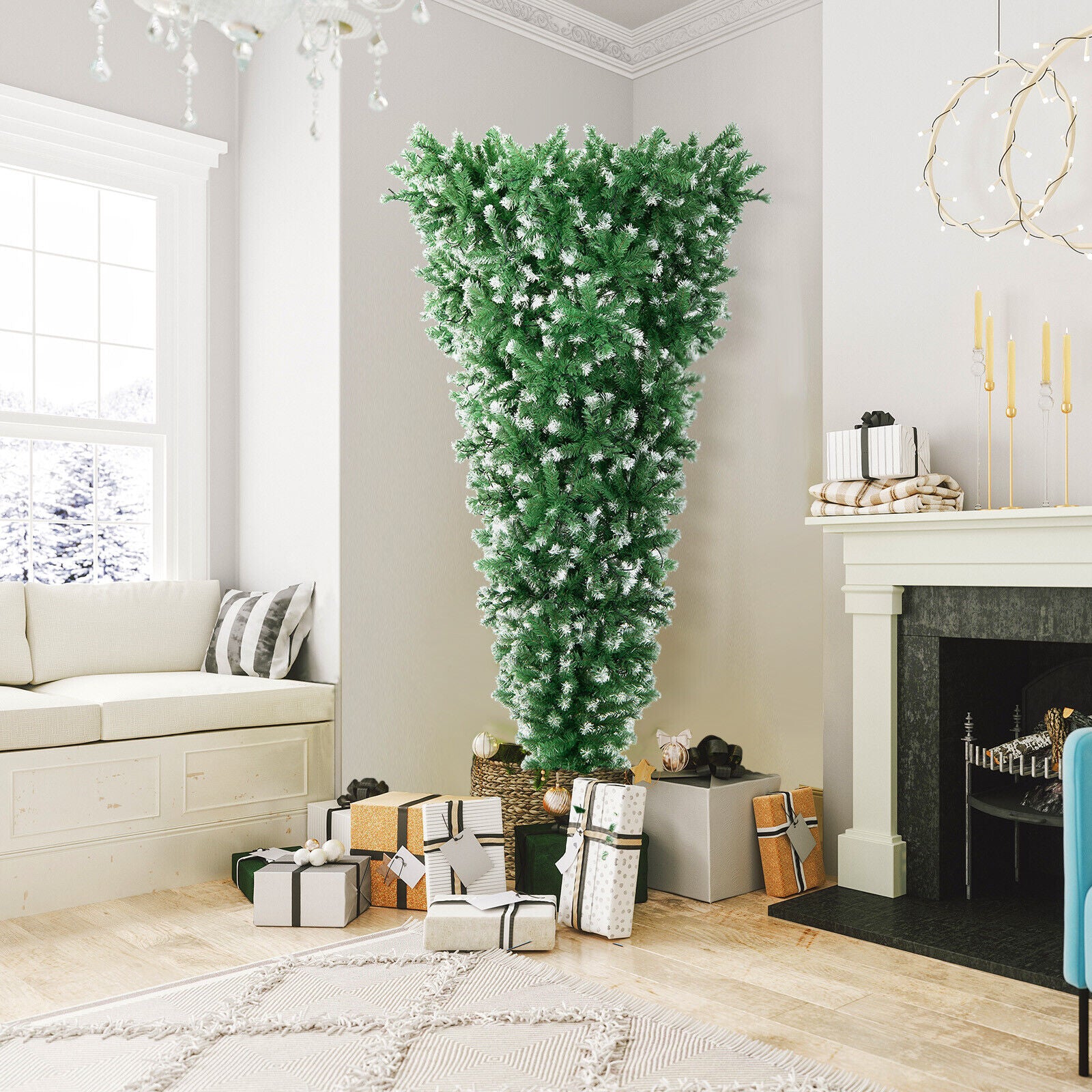 7.5 Feet Pre-Lit Snowy Upside Down Christmas Tree, 1100 Tips, Green Christmas Tree at Gallery Canada