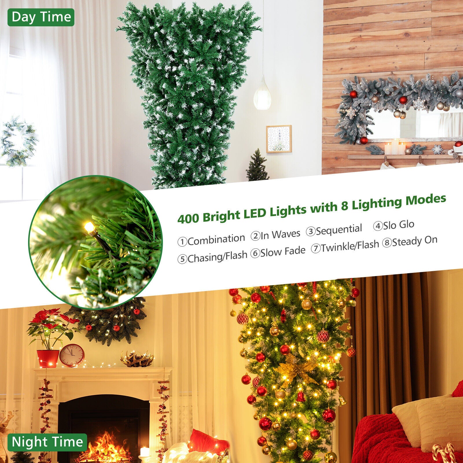 7.5 Feet Pre-Lit Snowy Upside Down Christmas Tree, 1100 Tips, Green Christmas Tree at Gallery Canada