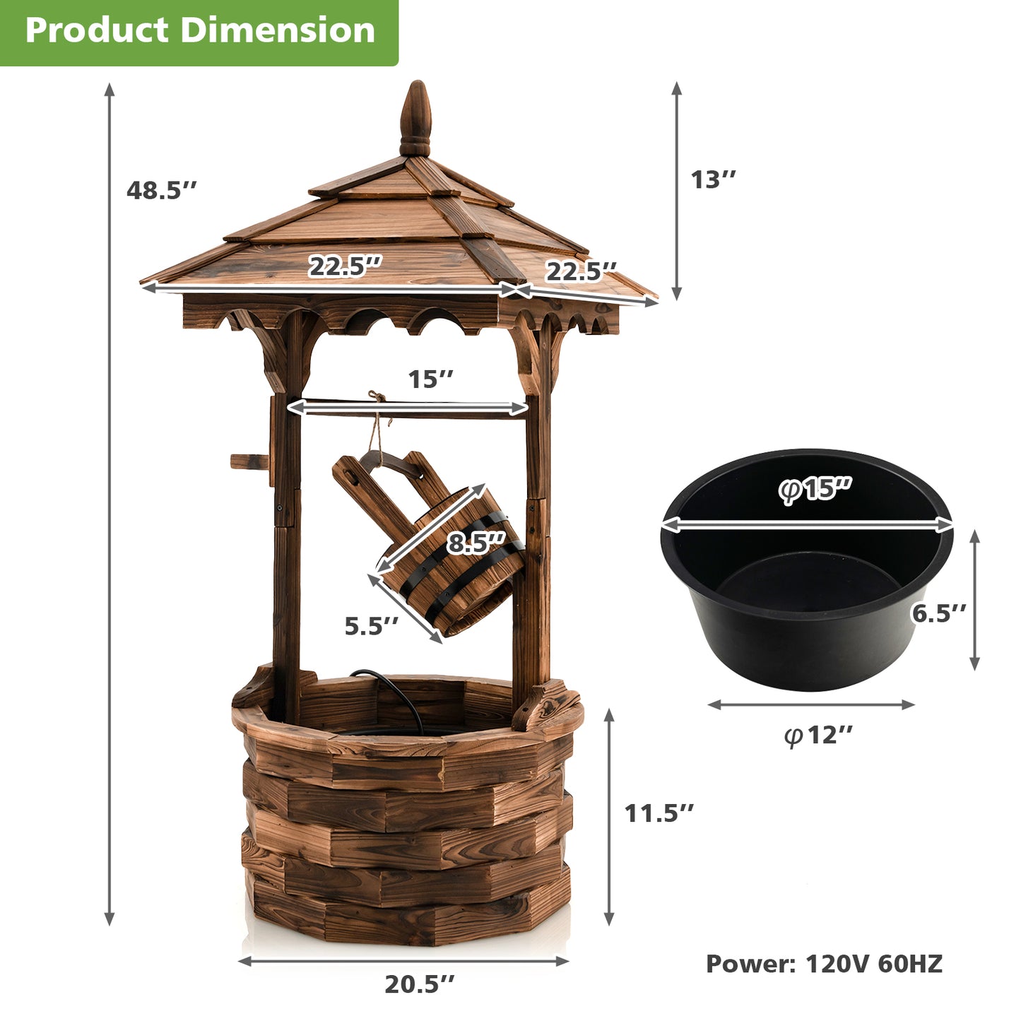 Patio Wooden Water Fountain with Electric Pump, Brown Outdoor Decor at Gallery Canada