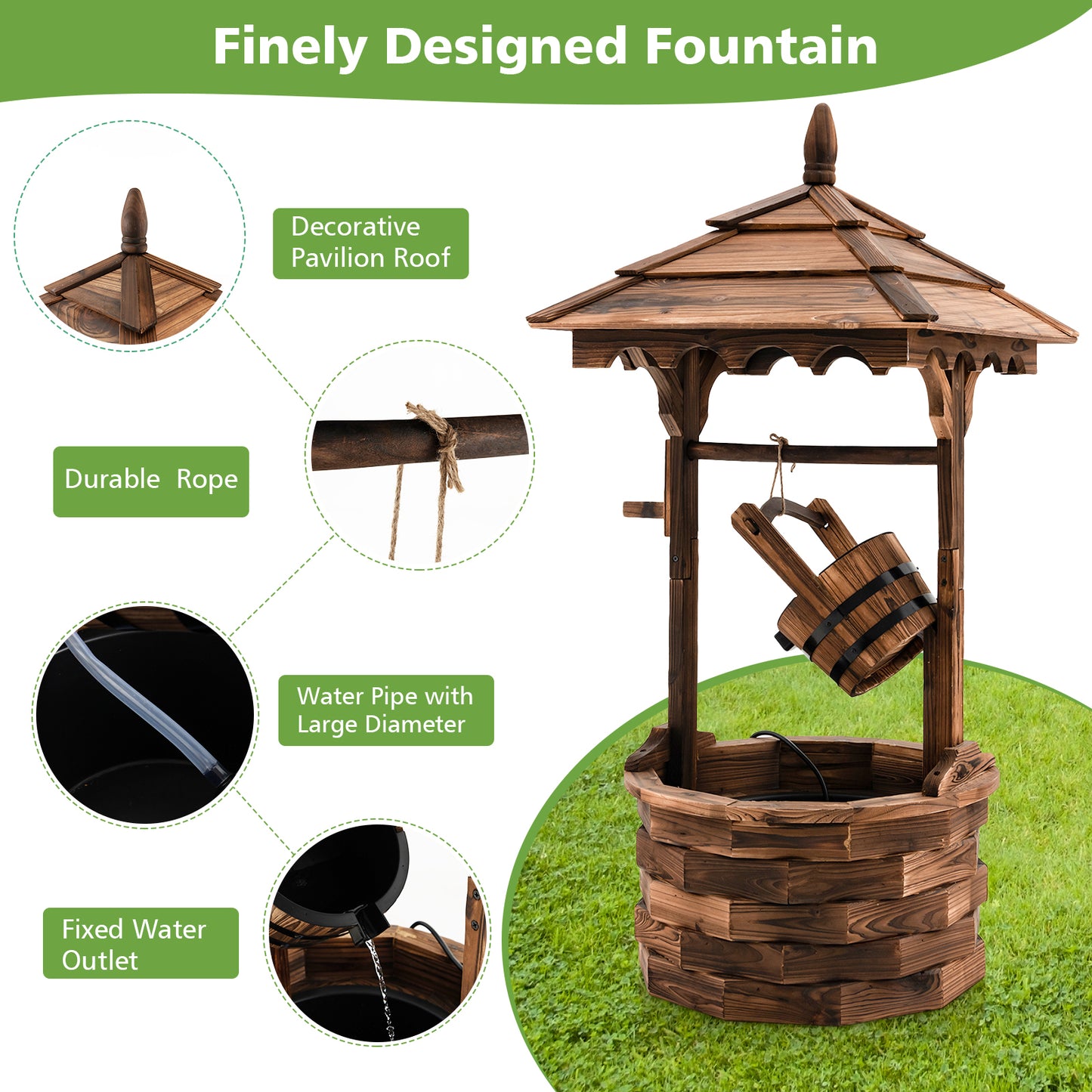 Patio Wooden Water Fountain with Electric Pump, Brown Outdoor Decor at Gallery Canada