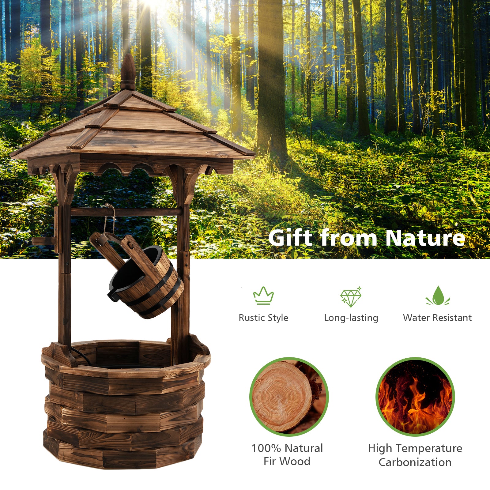 Patio Wooden Water Fountain with Electric Pump, Brown Outdoor Decor at Gallery Canada