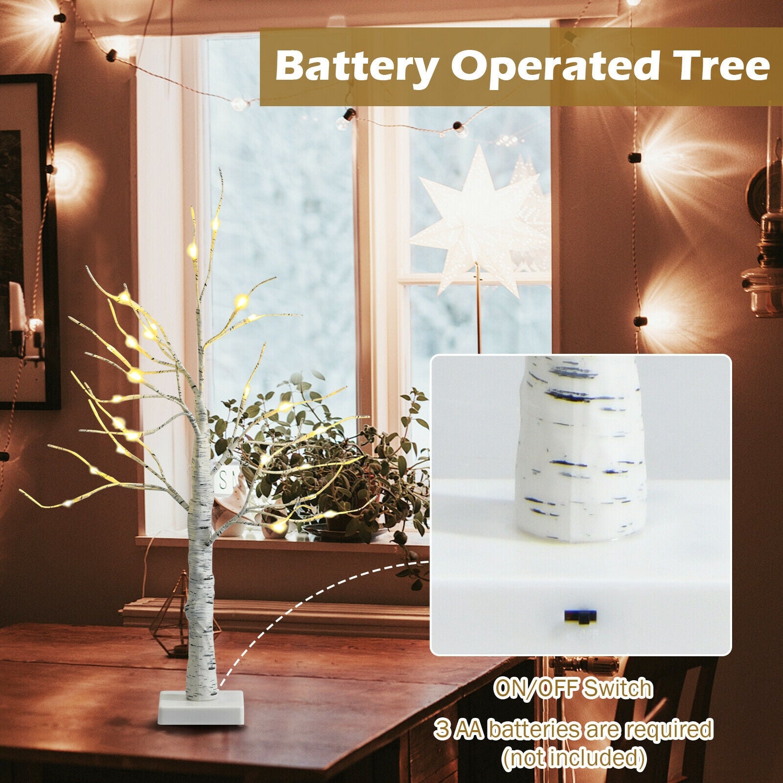 2 Feet Pre-Lit Twig Birch Tree, Battery Powered, White Christmas Tree at Gallery Canada