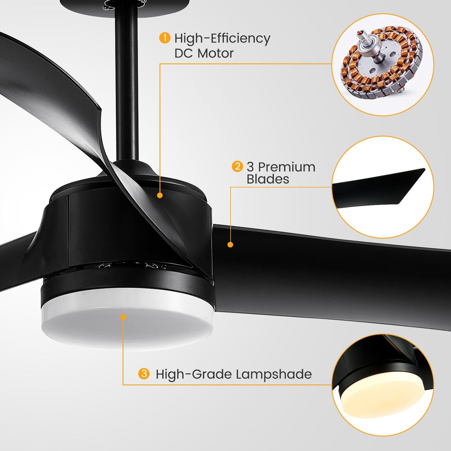 52 Inch Reversible Ceiling Fan with Light, Black at Gallery Canada