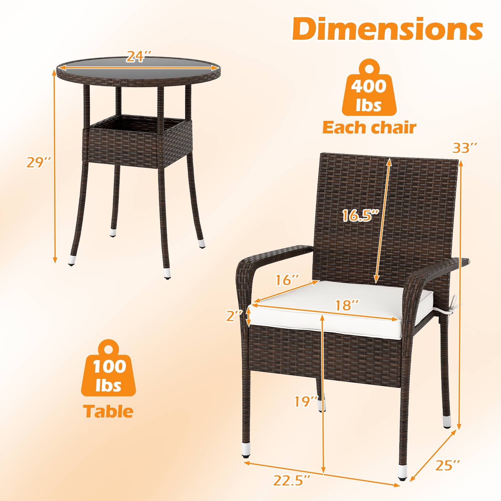 3-Piece Patio Furniture Set PE Rattan Wicker Chairs with Tempered Glass Top Table, White Patio Conversation Sets at Gallery Canada