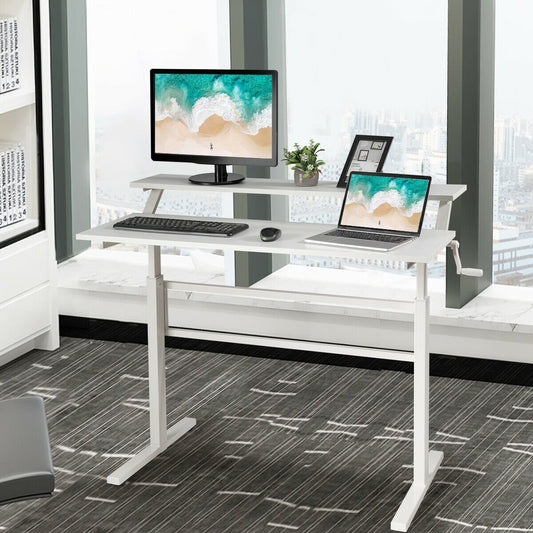 Standing Desk Crank Adjustable Sit to Stand Workstation, White - Gallery Canada