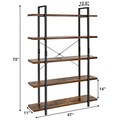 3/5 Tiers Industrial Bookcase with Metal Frame for Home Office-5-Tier, Brown at Gallery Canada