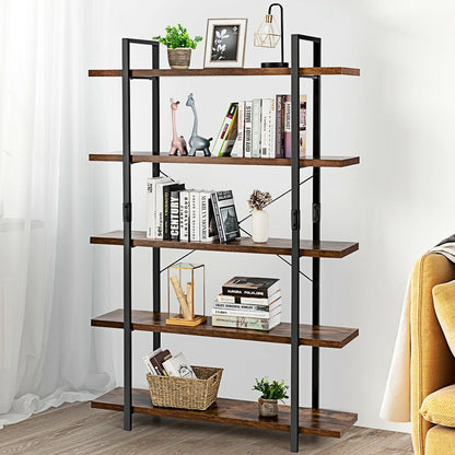 3/5 Tiers Industrial Bookcase with Metal Frame for Home Office-5-Tier, Brown at Gallery Canada