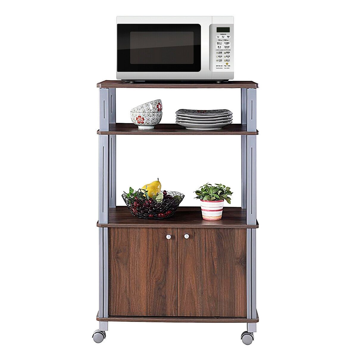 Microwave Rack Stand Rolling Storage Cart, Walnut at Gallery Canada