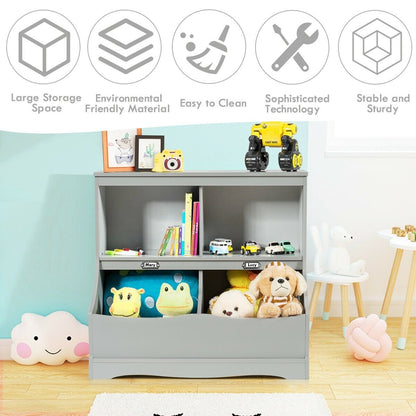 3-Tier Kids Bookcase Storage Organizer, Gray