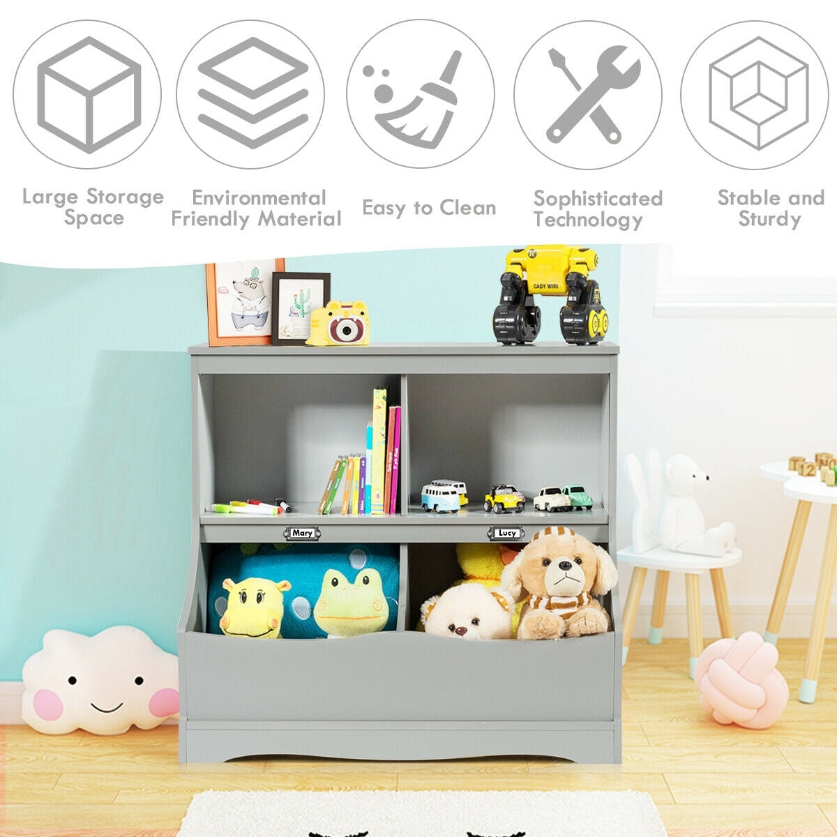 3-Tier Kids Bookcase Storage Organizer, Gray Kids Storage at Gallery Canada