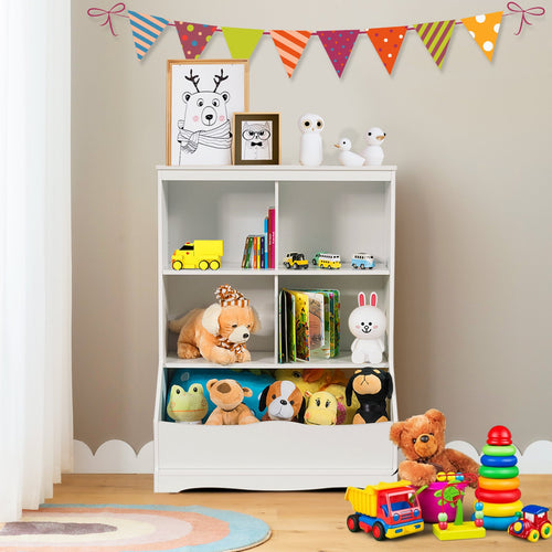 3-Tier Children's Multi-Functional Bookcase Toy Storage Bin Floor Cabinet, White