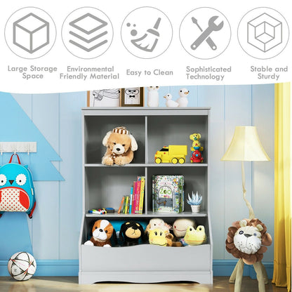 3-Tier Children's Multi-Functional Bookcase Toy Storage Bin Floor Cabinet, Gray - Gallery Canada