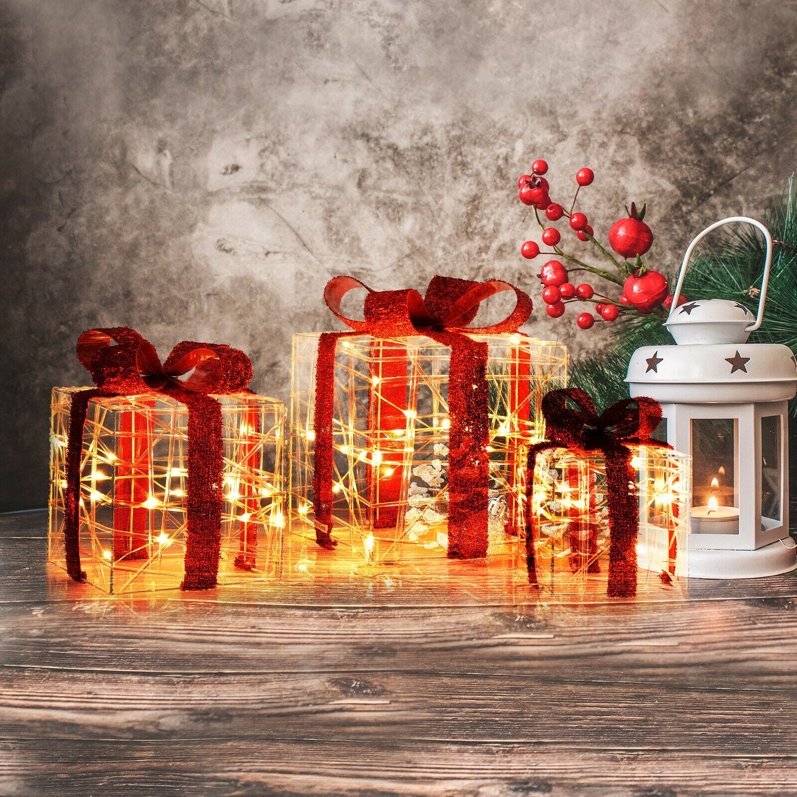 Christmas Lighted Gift Box Decorations, 60 LED Lights, Indoor Outdoor, Red Christmas Decor & Accessories at Gallery Canada