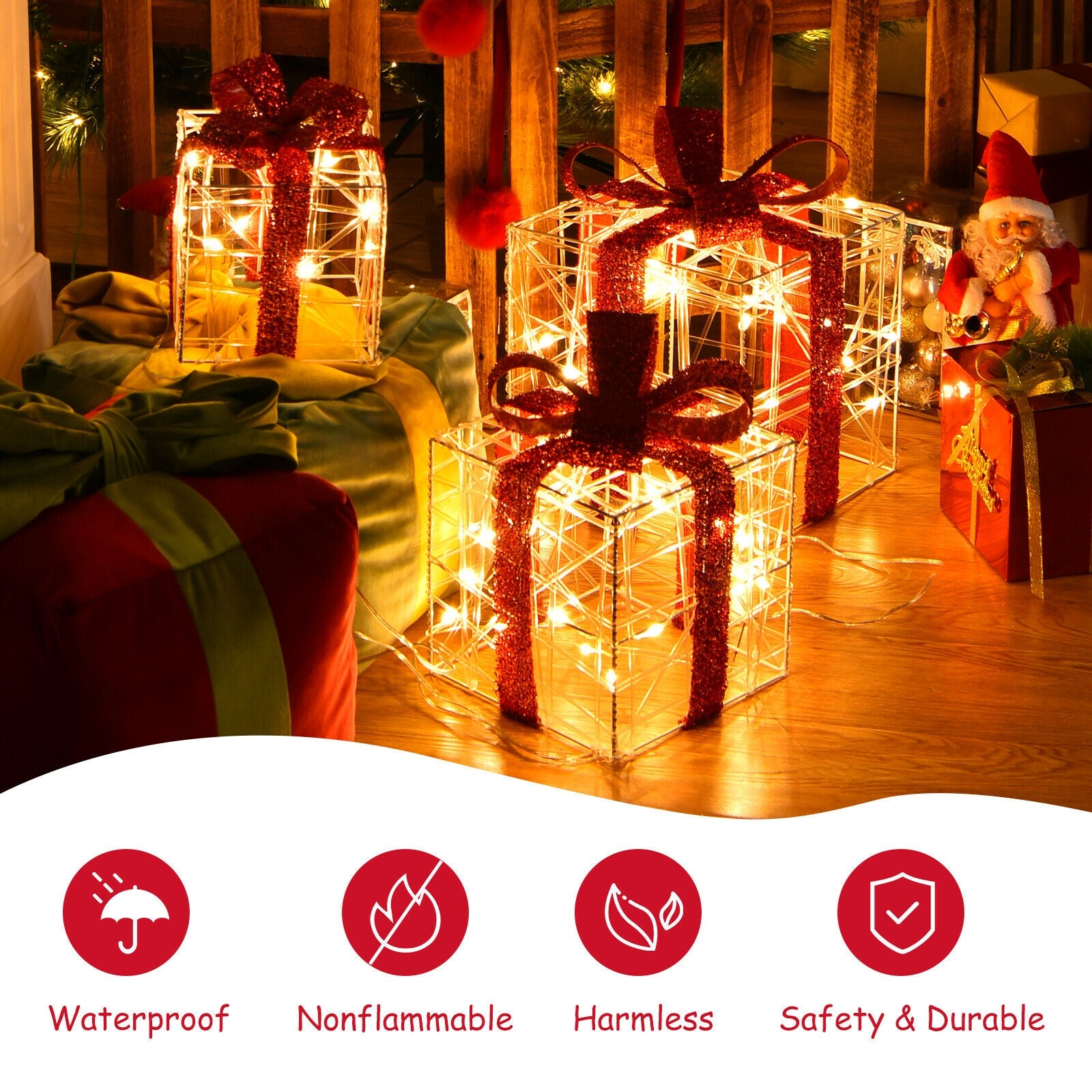 Christmas Lighted Gift Box Decorations, 60 LED Lights, Indoor Outdoor, Red Christmas Decor & Accessories at Gallery Canada