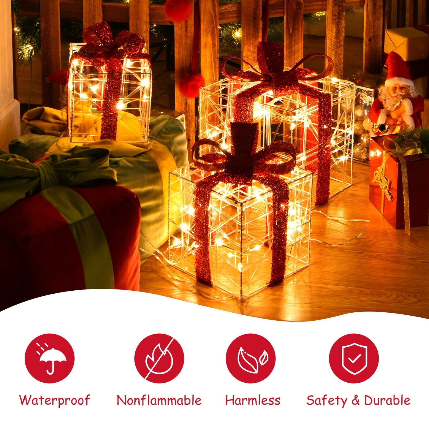 Christmas Lighted Gift Box Decorations, 60 LED Lights, Indoor Outdoor, Red Christmas Decor & Accessories at Gallery Canada