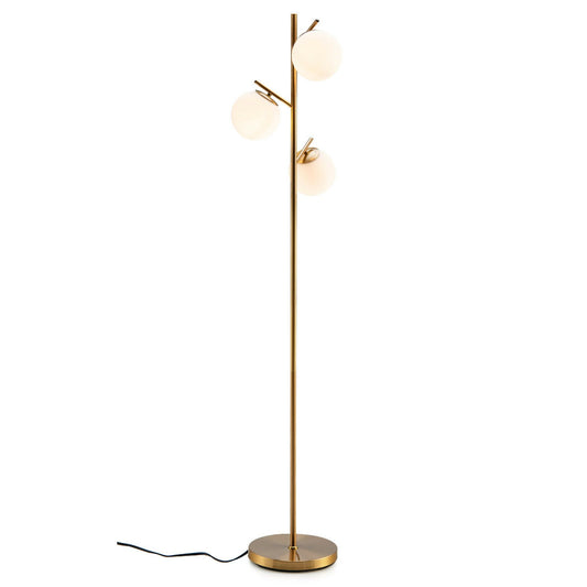 3-Globe Floor Lamp with Foot Switch and Bulb Bases, Golden