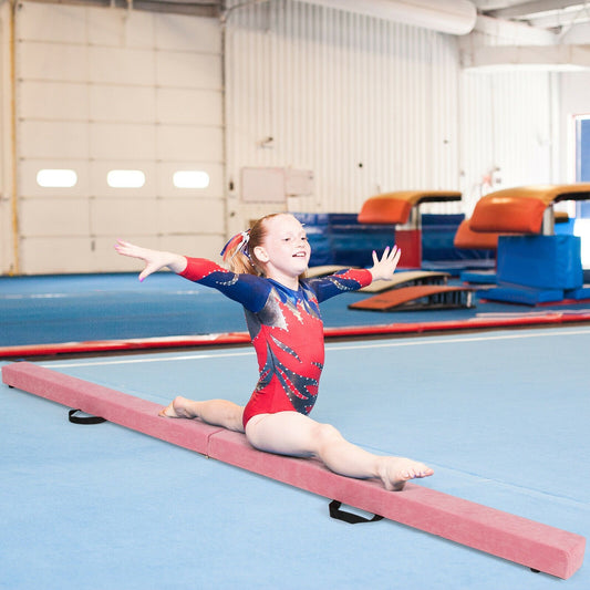 7 Feet Folding Portable Floor Balance Beam with Handles for Gymnasts, Pink - Gallery Canada