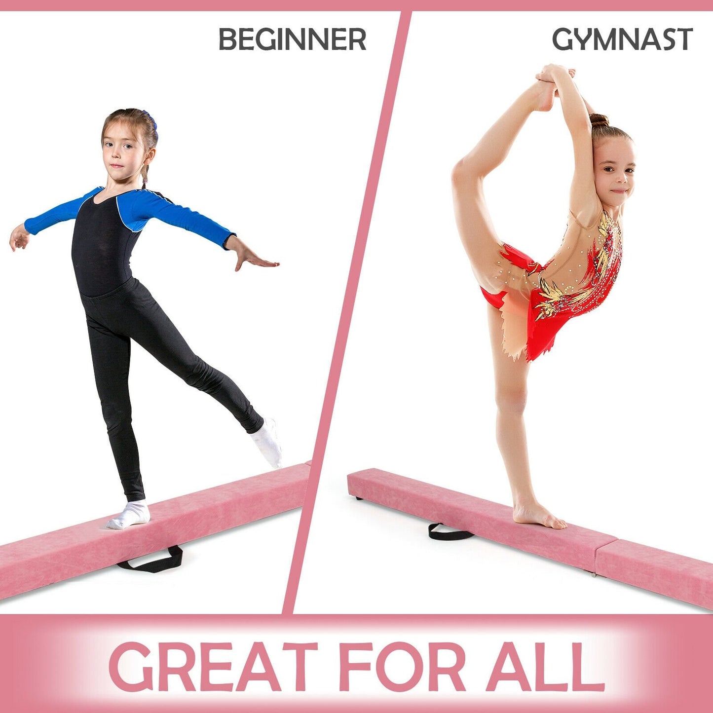 7 Feet Folding Portable Floor Balance Beam with Handles for Gymnasts, Pink at Gallery Canada