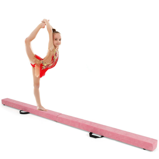 7 Feet Folding Portable Floor Balance Beam with Handles for Gymnasts, Pink