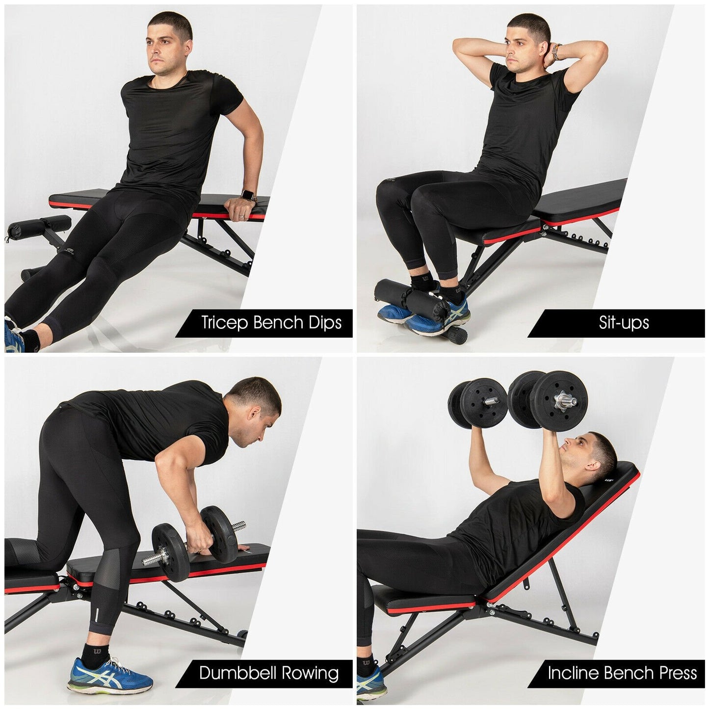 Foldable Weight Bench Multifunctional Dumbbell Gym Bench with Elastic Ropes Black, Black at Gallery Canada