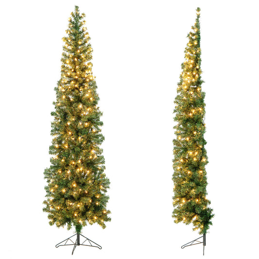 7 Feet Prelit Half-Shape Christmas Tree with 150 Lights, Green Christmas Tree Green at Gallery Canada