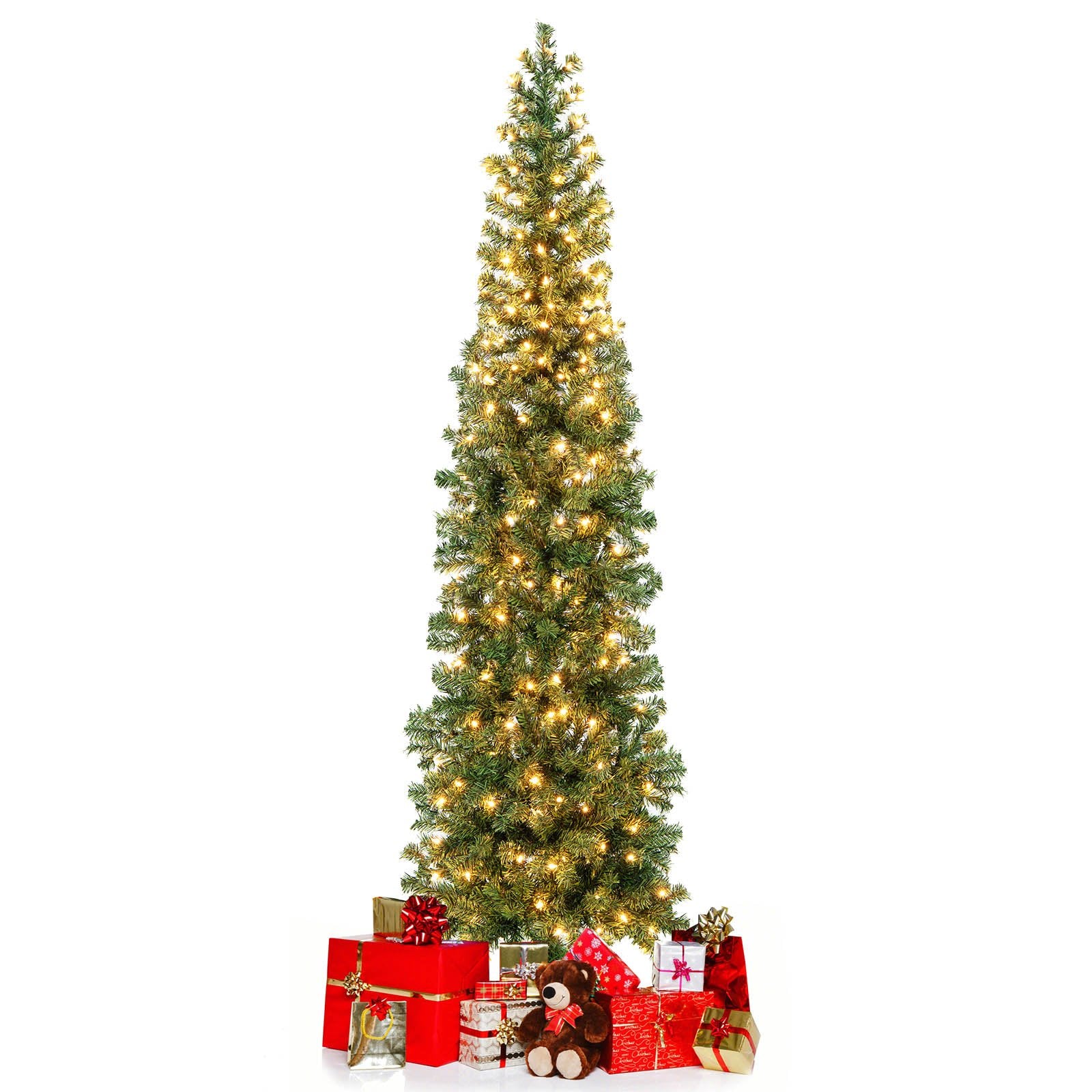 7 Feet Prelit Half-Shape Christmas Tree with 150 Lights, Green - Gallery Canada
