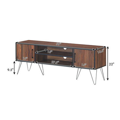 Retro Modern TV Stand with 6 Metal Legs for TVs up to 65 Inch with 2 Cable Holes, Walnut - Gallery Canada