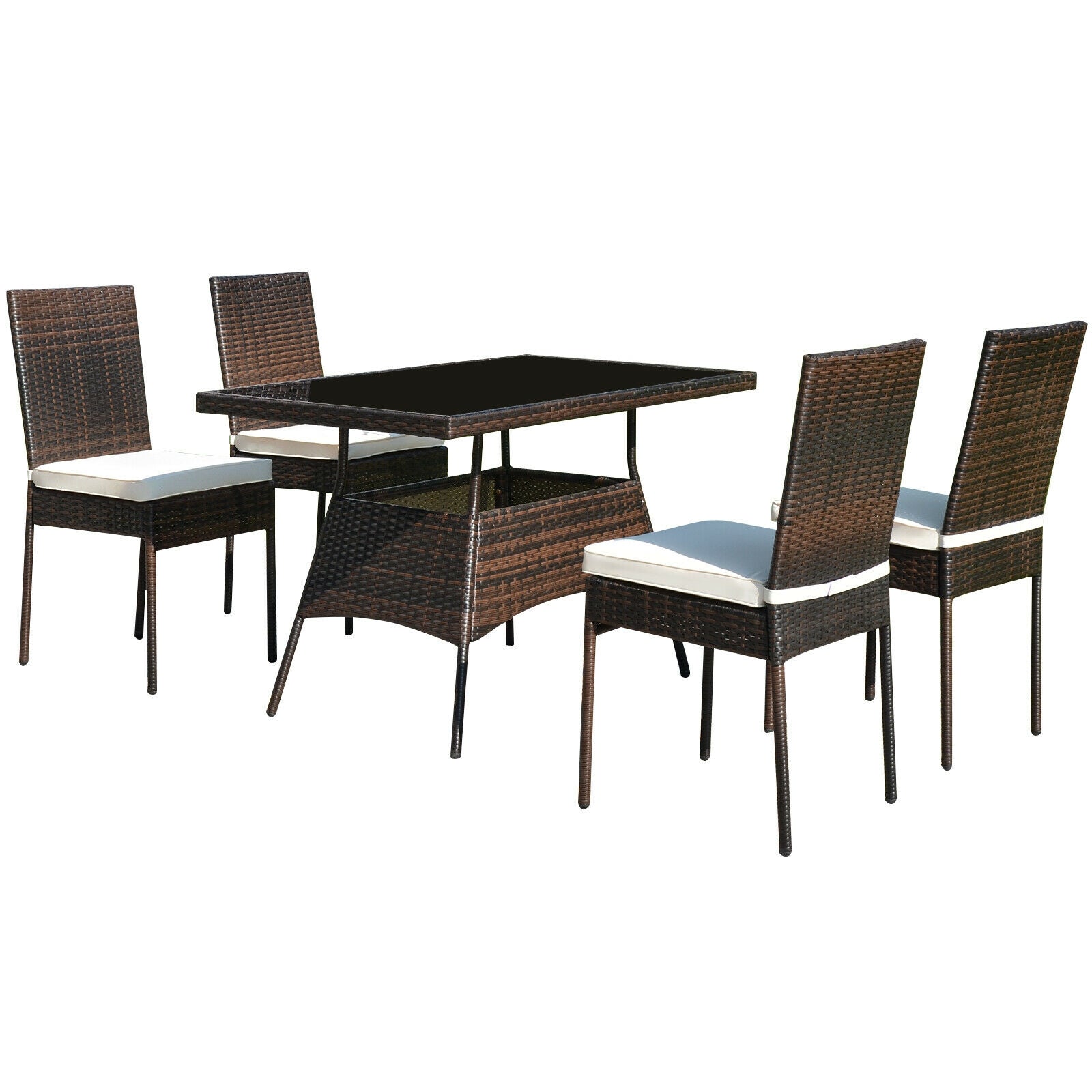 5 Pcs Rattan Dining Set Glass Table High Back Chair, Brown Patio Dining Sets at Gallery Canada