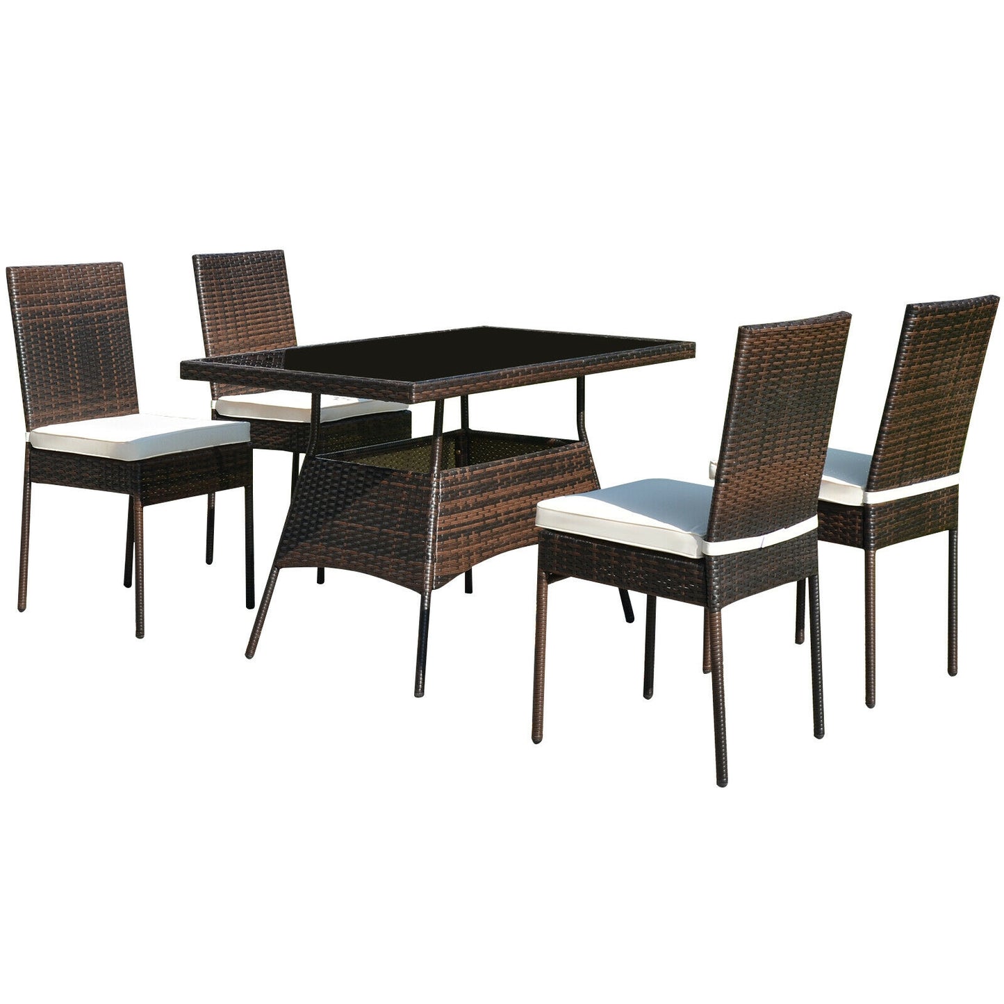 5 Pcs Rattan Dining Set Glass Table High Back Chair, Brown Patio Dining Sets at Gallery Canada