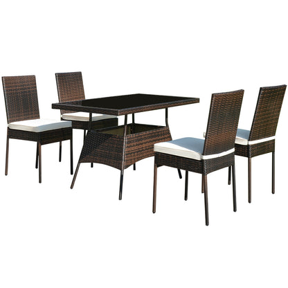 5 Pcs Rattan Dining Set Glass Table High Back Chair, Brown Patio Dining Sets at Gallery Canada